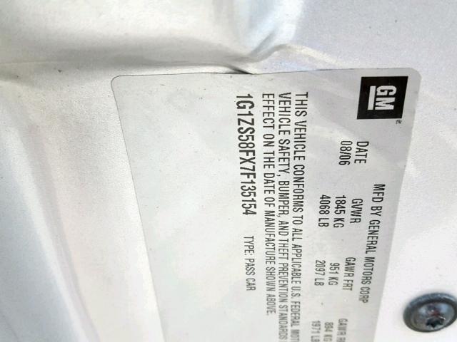 1G1ZS58FX7F135154 - 2007 CHEVROLET MALIBU LS 银色 照片 10