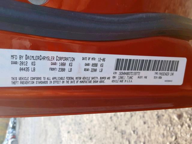 1B3HB48B37D159772 - 2007 DODGE CALIBER SX ORANGE photo 10