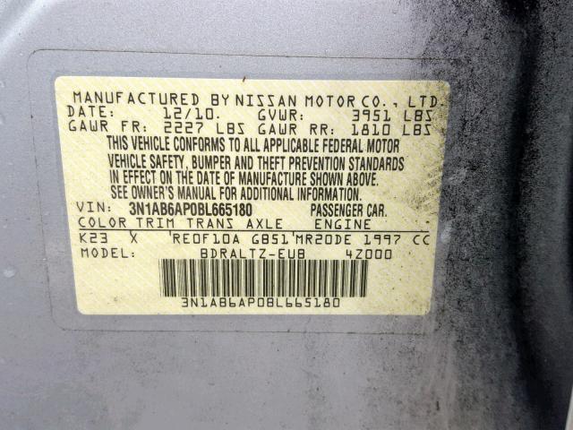 3N1AB6AP0BL665180 - 2011 NISSAN SENTRA 2.0 GRAY photo 10