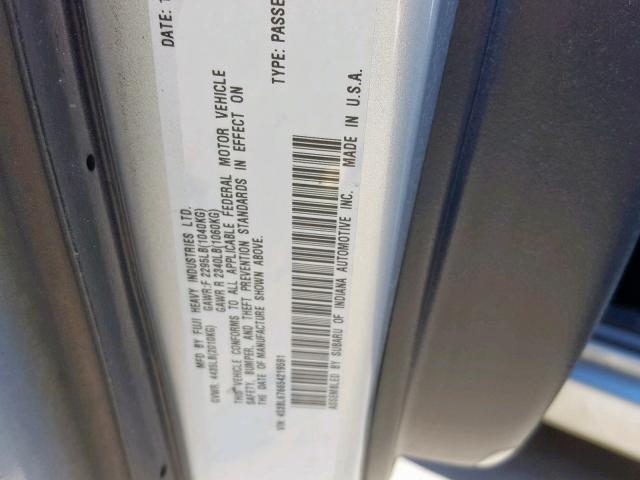 4S3BL676654219591 - 2005 SUBARU LEGACY GT SILVER photo 10