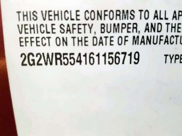 2G2WR554161156719 - 2006 PONTIAC GRAND PRIX RED photo 10