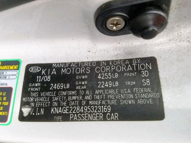 KNAGE228495323169 - 2009 KIA OPTIMA LX SILVER photo 10