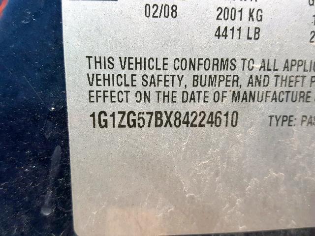 1G1ZG57BX84224610 - 2008 CHEVROLET MALIBU LS 蓝色 照片 10