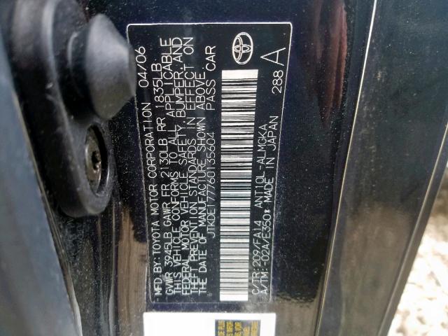 JTKDE177760135604 - 2006 TOYOTA SCION TC შავი ფოტო 10