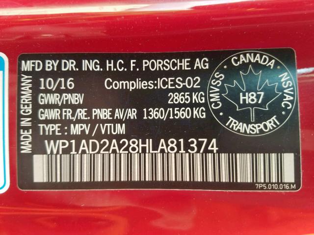 WP1AD2A28HLA81374 - 2017 PORSCHE CAYENNE GT RED photo 10