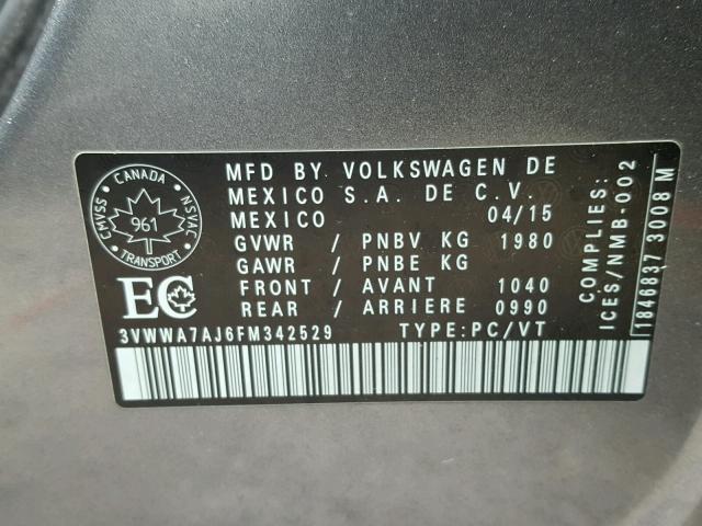 3VWWA7AJ6FM342529 - 2015 VOLKSWAGEN JETTA TDI GRAY photo 10