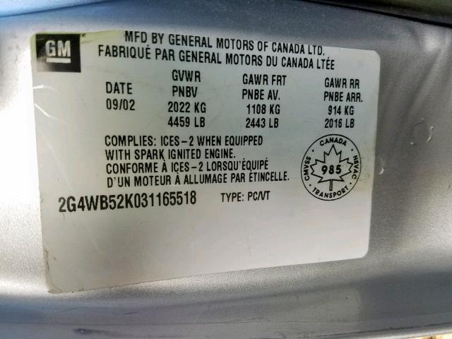 2G4WB52K031165518 - 2003 BUICK REGAL LS SILVER photo 10