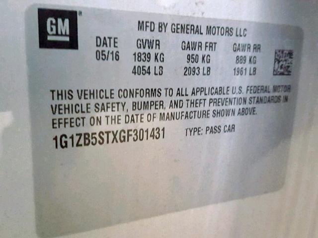 1G1ZB5STXGF301431 - 2016 CHEVROLET MALIBU LS Gümüş foto 10