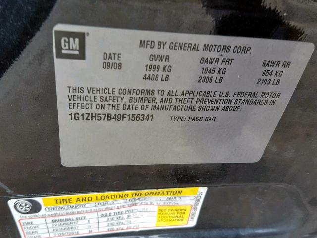 1G1ZH57B49F156341 - 2009 CHEVROLET MALIBU 1LT 黑色 照片 10