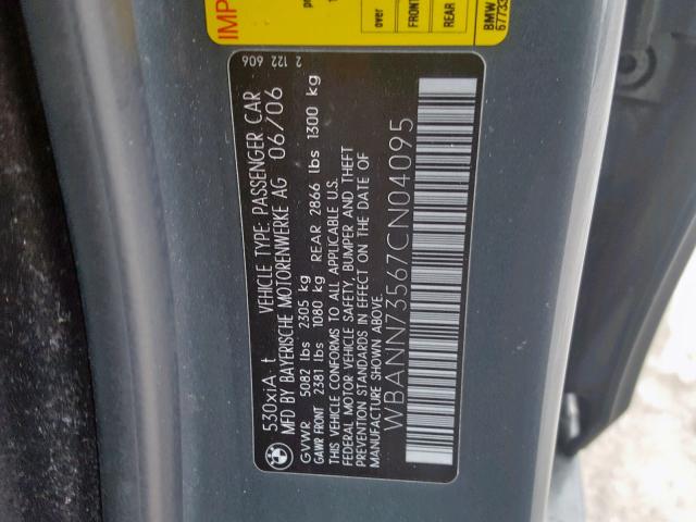 WBANN73567CN04095 - 2007 BMW 530 XIT GRAY photo 10