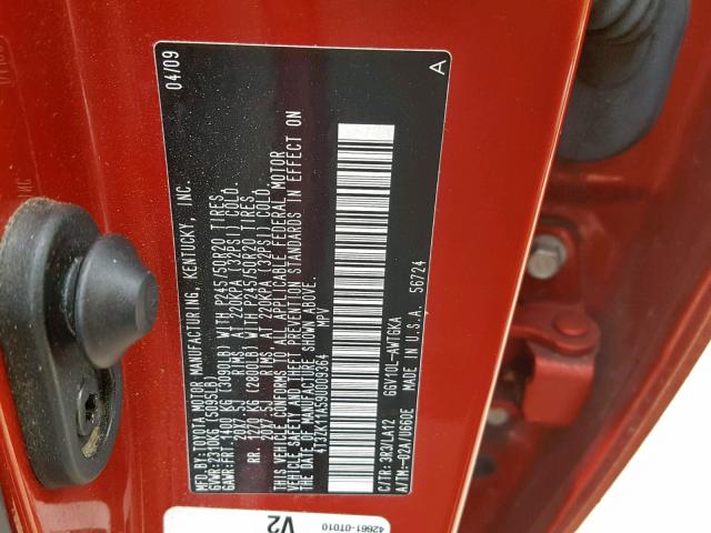 4T3ZK11A59U009364 - 2009 TOYOTA VENZA BASE RED photo 10