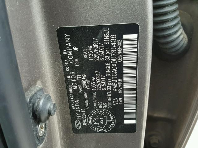 KM8JTCACXDU735438 - 2013 HYUNDAI TUCSON GL GRAY photo 10