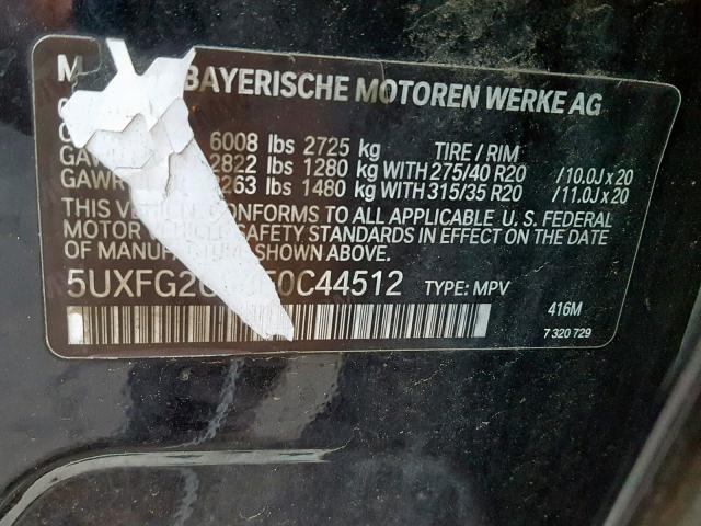 5UXFG2C54E0C44512 - 2014 BMW X6 XDRIVE3 BLACK photo 10