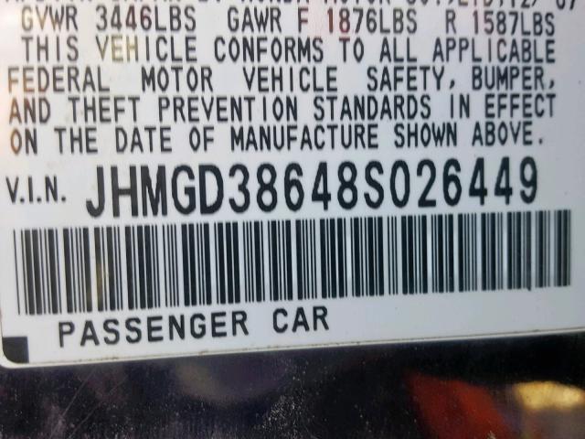 JHMGD38648S026449 - 2008 HONDA FIT SPORT PURPLE photo 10