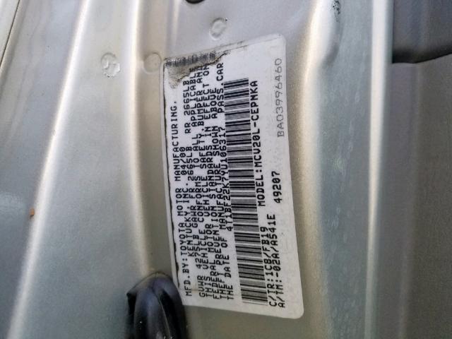 4T1BF22K7YU106317 - 2000 TOYOTA CAMRY LE SILVER photo 10