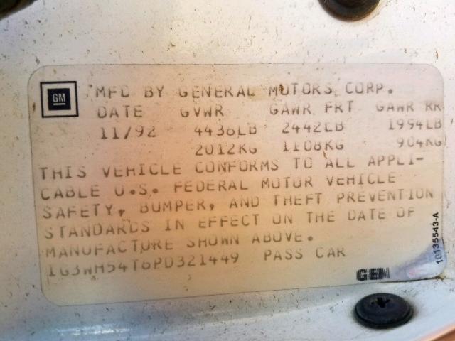 1G3WH54T6PD321449 - 1993 OLDSMOBILE CUTLASS SU WHITE photo 10