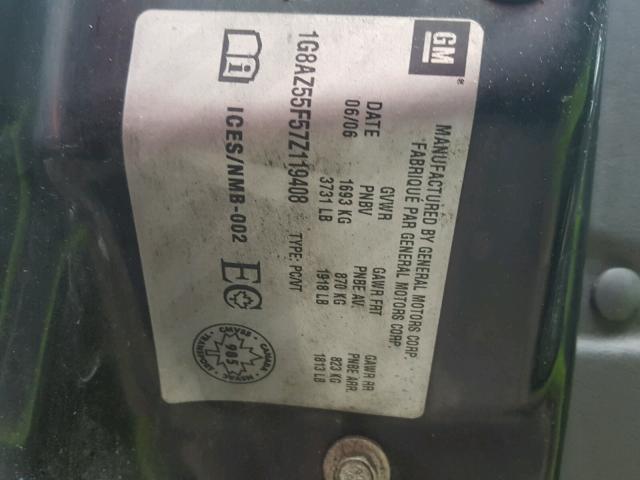 1G8AZ55F57Z119408 - 2007 SATURN ION LEVEL BLUE photo 10