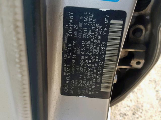 KM8JN72D36U262879 - 2006 HYUNDAI TUCSON GLS SILVER photo 10