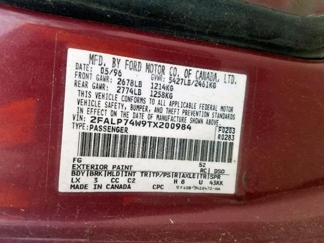 2FALP74W9TX200984 - 1996 FORD CROWN VICT RED photo 10