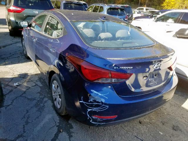 5NPDH4AE6GH703515 - 2016 HYUNDAI ELANTRA SE BLUE photo 3