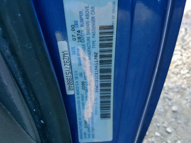3VWCT21CX1M411782 - 2001 VOLKSWAGEN NEW BEETLE ლურჯი ფოტო 10