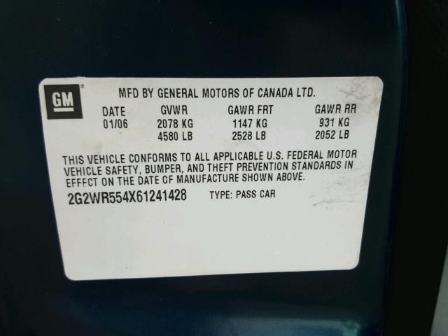 2G2WR554X61241428 - 2006 PONTIAC GRAND PRIX ლურჯი ფოტო 10