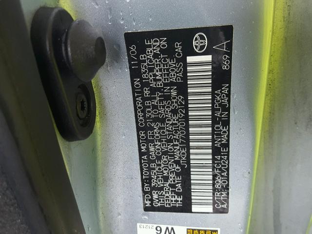 JTKDE177070192129 - 2007 TOYOTA SCION TC ლურჯი ფოტო 10