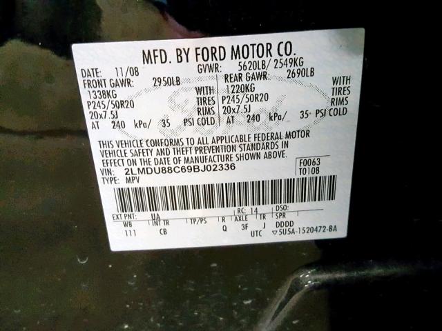 2LMDU88C69BJ02336 - 2009 LINCOLN MKX BLACK photo 10