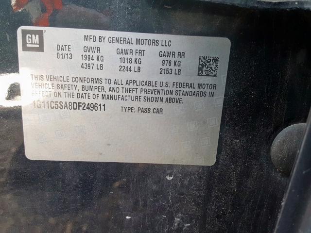 1G11C5SA8DF249611 - 2013 CHEVROLET MALIBU 1LT 黑色 照片 10