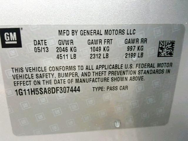 1G11H5SA8DF307444 - 2013 CHEVROLET MALIBU LTZ 银色 照片 10