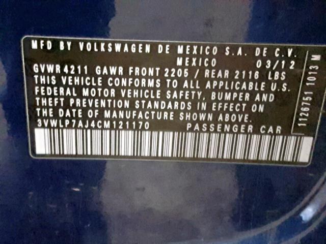 3VWLP7AJ4CM121170 - 2012 VOLKSWAGEN JETTA SEL BLUE photo 10