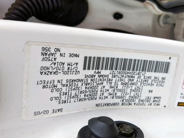 JTJBT20X450081727 - 2005 LEXUS GX 470 WHITE photo 10