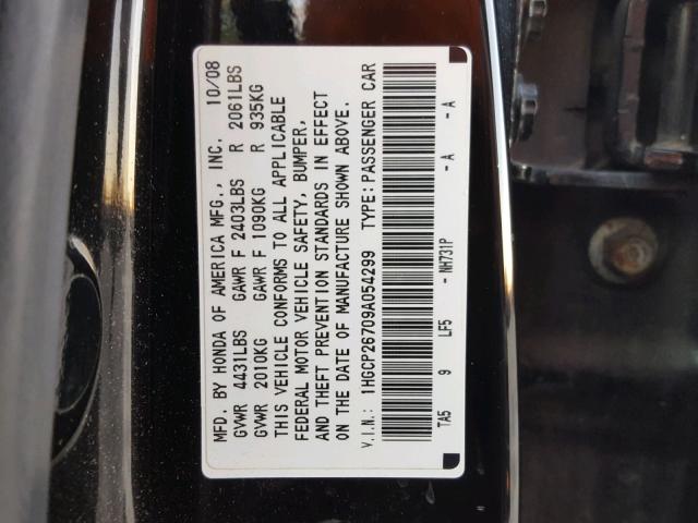 1HGCP26709A054299 - 2009 HONDA ACCORD EX BLACK photo 10