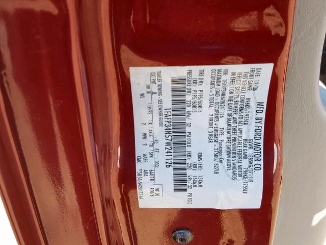 1FAFP34N57W241126 - 2007 FORD FOCUS ZX4 MAROON photo 10