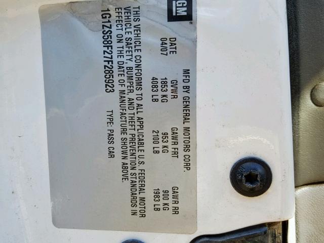 1G1ZS58F27F285923 - 2007 CHEVROLET MALIBU LS თეთრი ფოტო 10