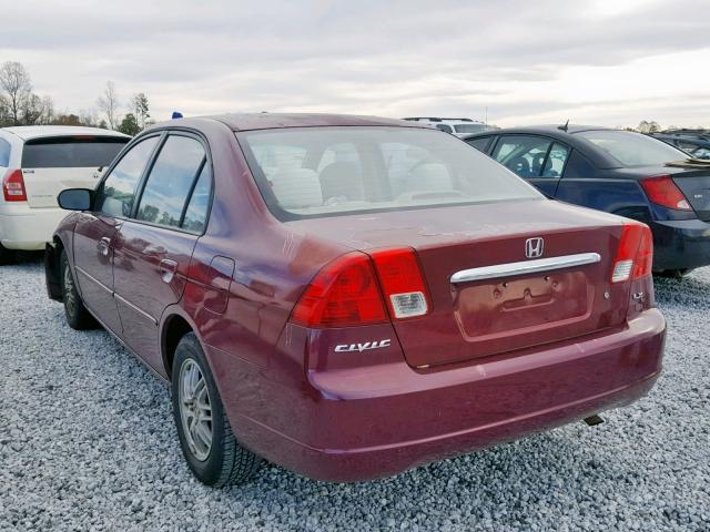 2HGES16553H553110 - 2003 HONDA CIVIC LX MAROON photo 3