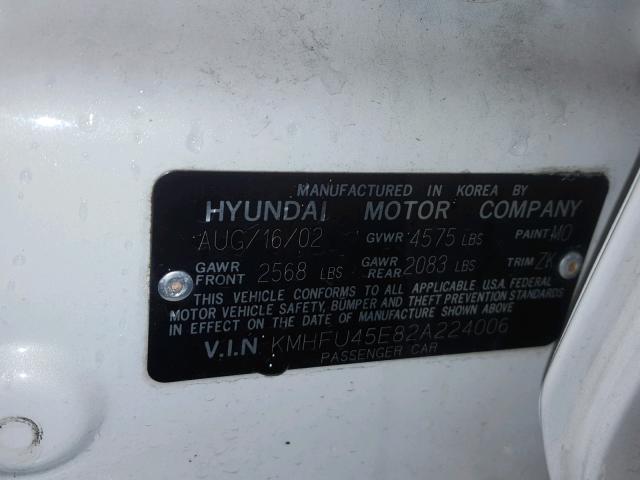 KMHFU45E82A224006 - 2002 HYUNDAI XG 350 WHITE photo 10