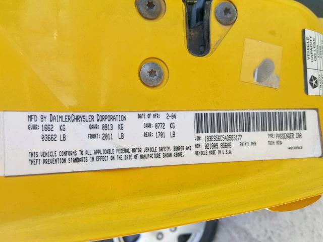 1B3ES56C54D583177 - 2004 DODGE NEON SXT YELLOW photo 10