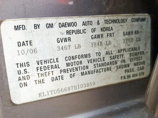 KL1TD56687B103859 - 2007 CHEVROLET AVEO BASE Boz foto 10