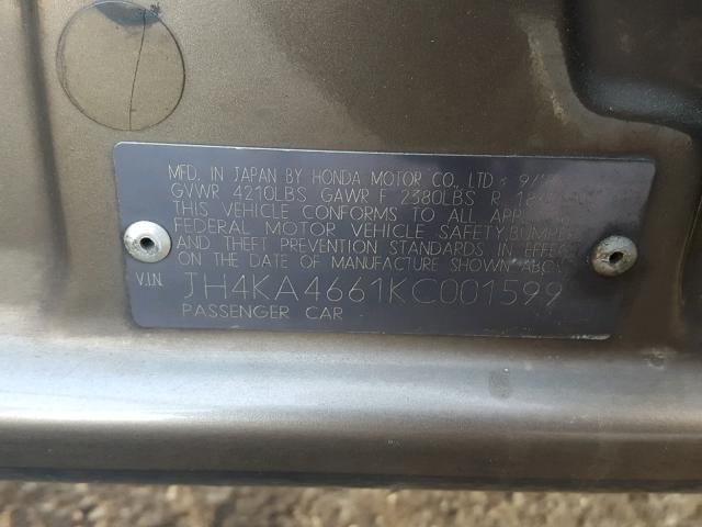 JH4KA4661KC001599 - 1989 ACURA LEGEND LL BROWN photo 10