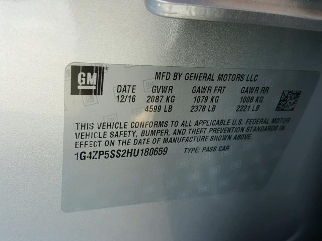 1G4ZP5SS2HU180659 - 2017 BUICK LACROSSE E 银色 照片 10