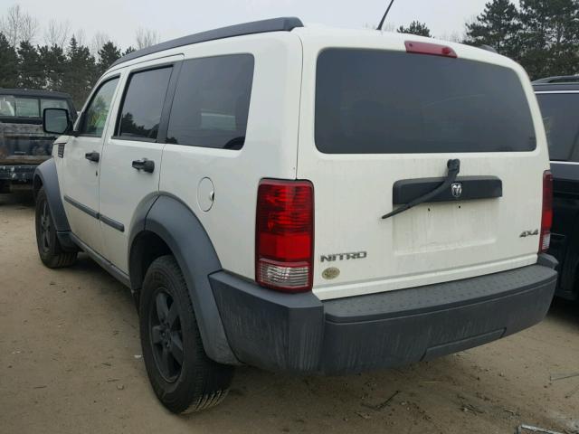 1D8GU28K47W734525 - 2007 DODGE NITRO SXT WHITE photo 3