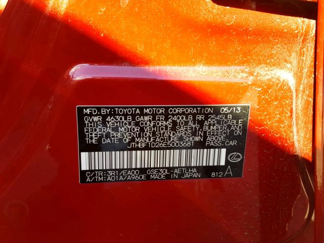 JTHBF1D26E5003681 - 2014 LEXUS IS 250 RED photo 10