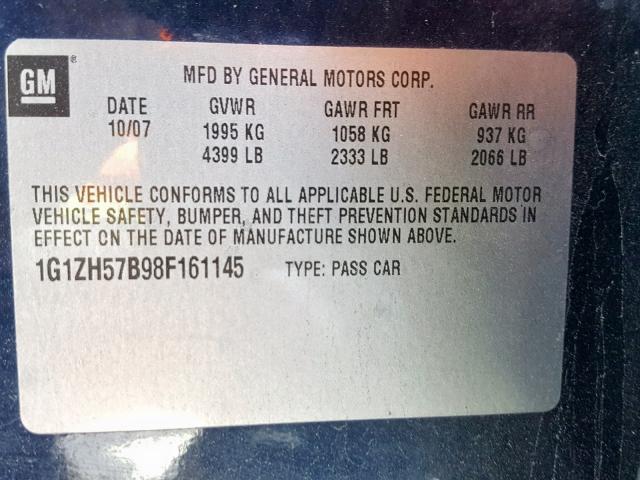 1G1ZH57B98F161145 - 2008 CHEVROLET MALIBU 1LT BLUE photo 10