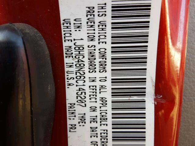 1J8HG48N26C145207 - 2006 JEEP COMMANDER RED photo 10