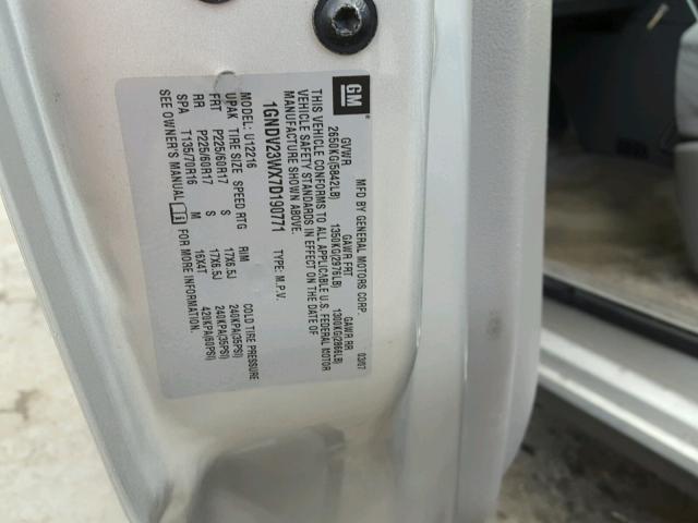 1GNDV23WX7D190771 - 2007 CHEVROLET UPLANDER L 银色 照片 10