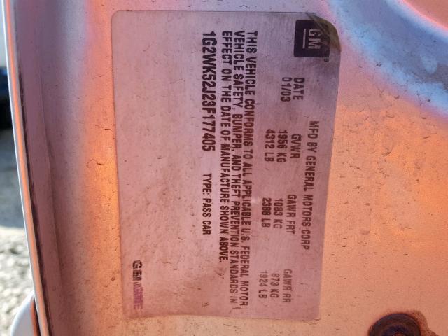 1G2WK52J23F177405 - 2003 PONTIAC GRAND PRIX SILVER photo 10
