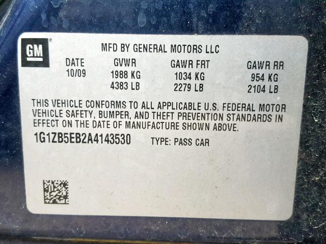 1G1ZB5EB2A4143530 - 2010 CHEVROLET MALIBU LS 蓝色 照片 10