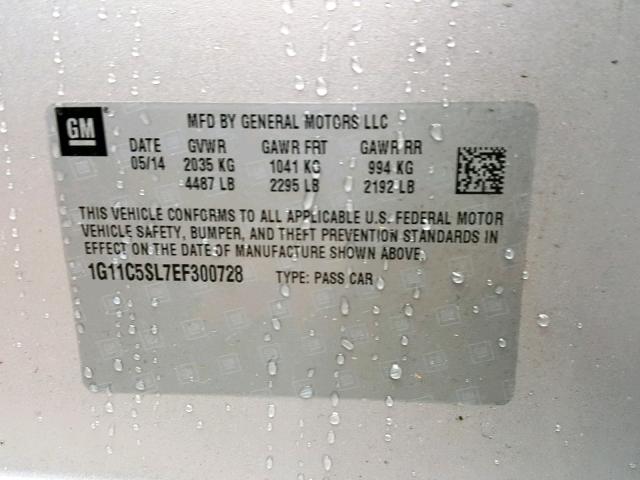 1G11C5SL7EF300728 - 2014 CHEVROLET MALIBU 1LT SILVER photo 10