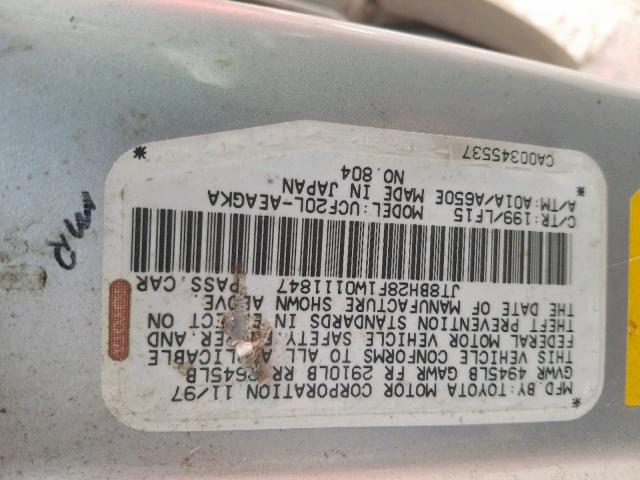 JT8BH28F1W0111847 - 1998 LEXUS LS 400 GRAY photo 10